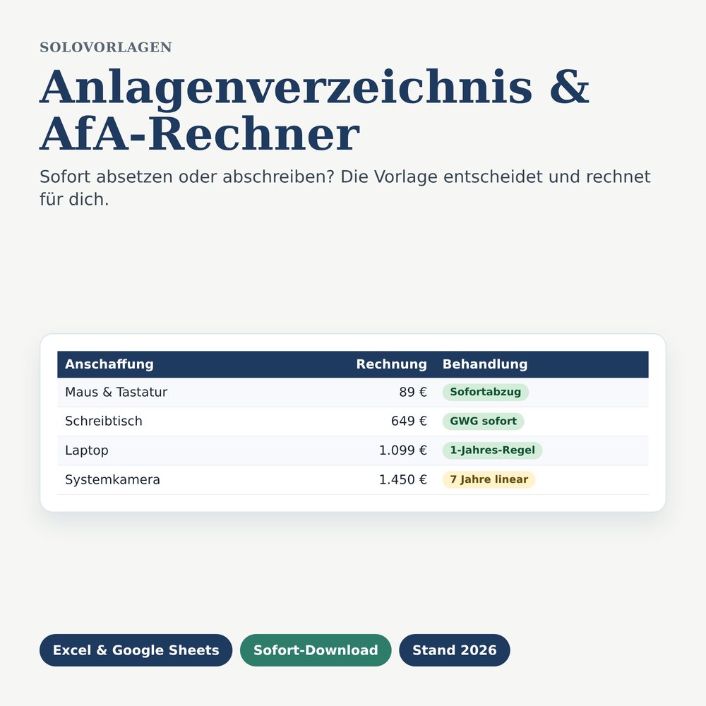 Produktbild Anlagenverzeichnis & AfA-Rechner