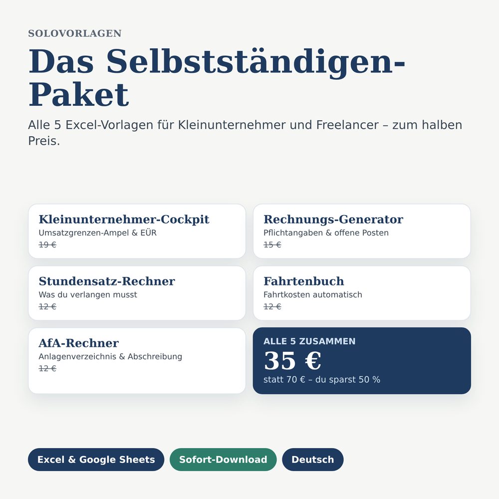 Selbstständigen-Paket: alle 5 Vorlagen für 35 Euro statt 70 Euro